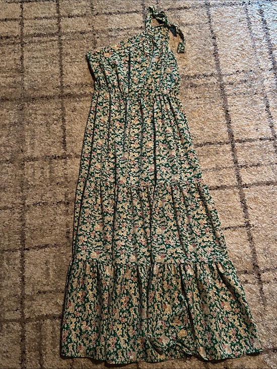 PrettyGarden Dresses & Skirts - Green Floral One-Shoulder Tiered Maxi Dress